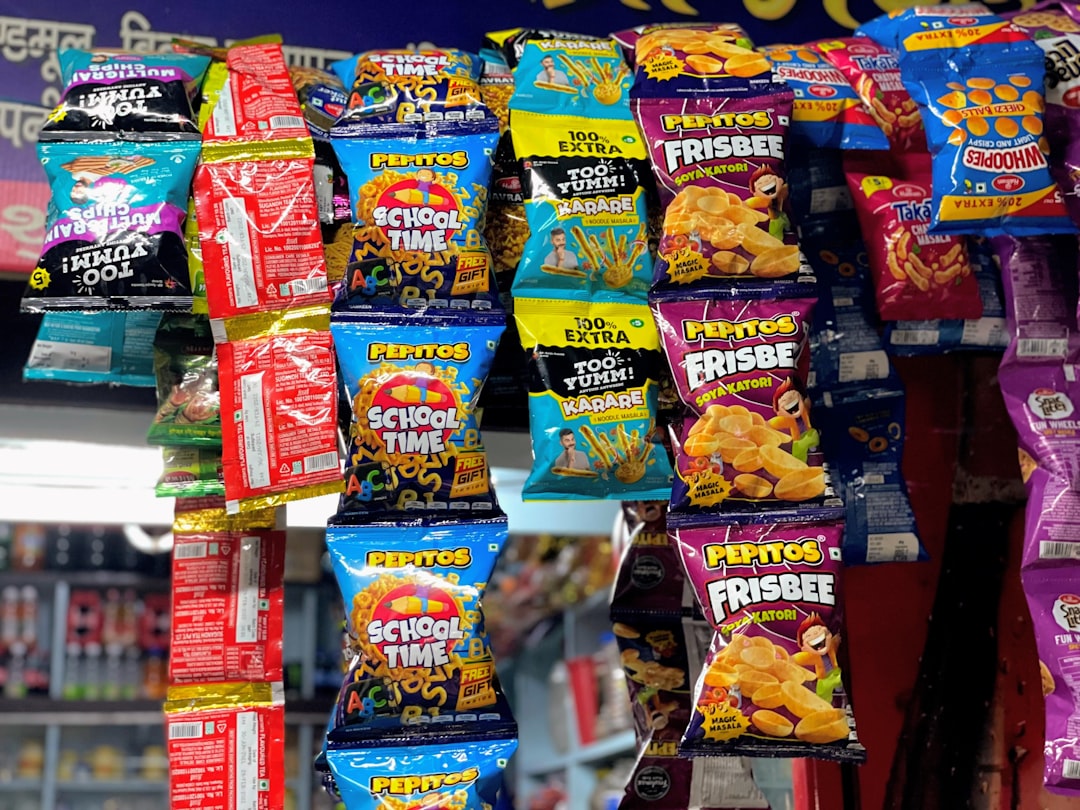 a display in a store filled with lots of snacks,