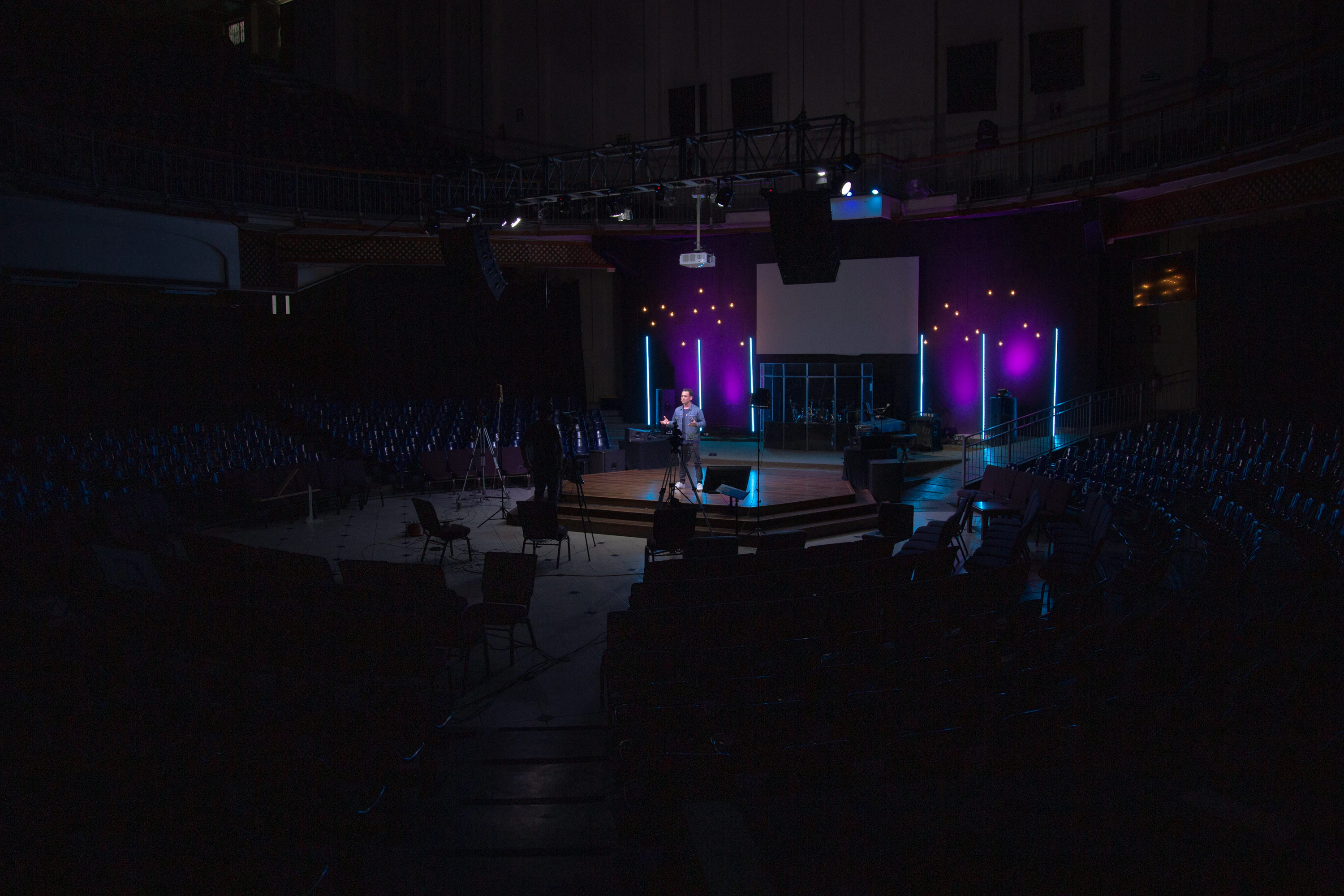 Performance stage in a dark auditorium