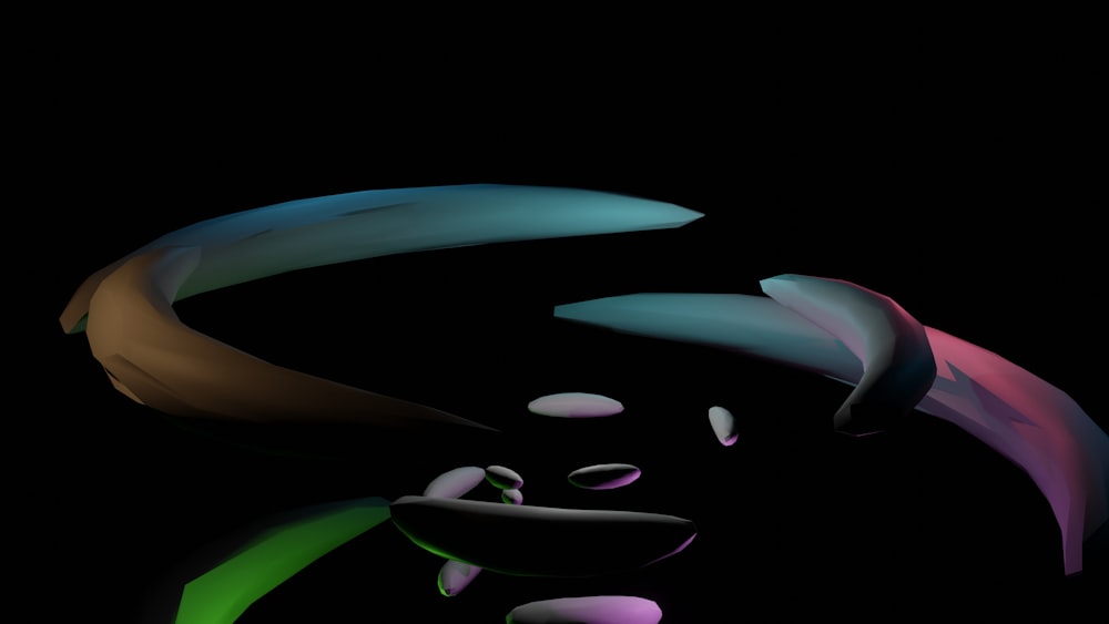 a black background with a bunch of different colored objects