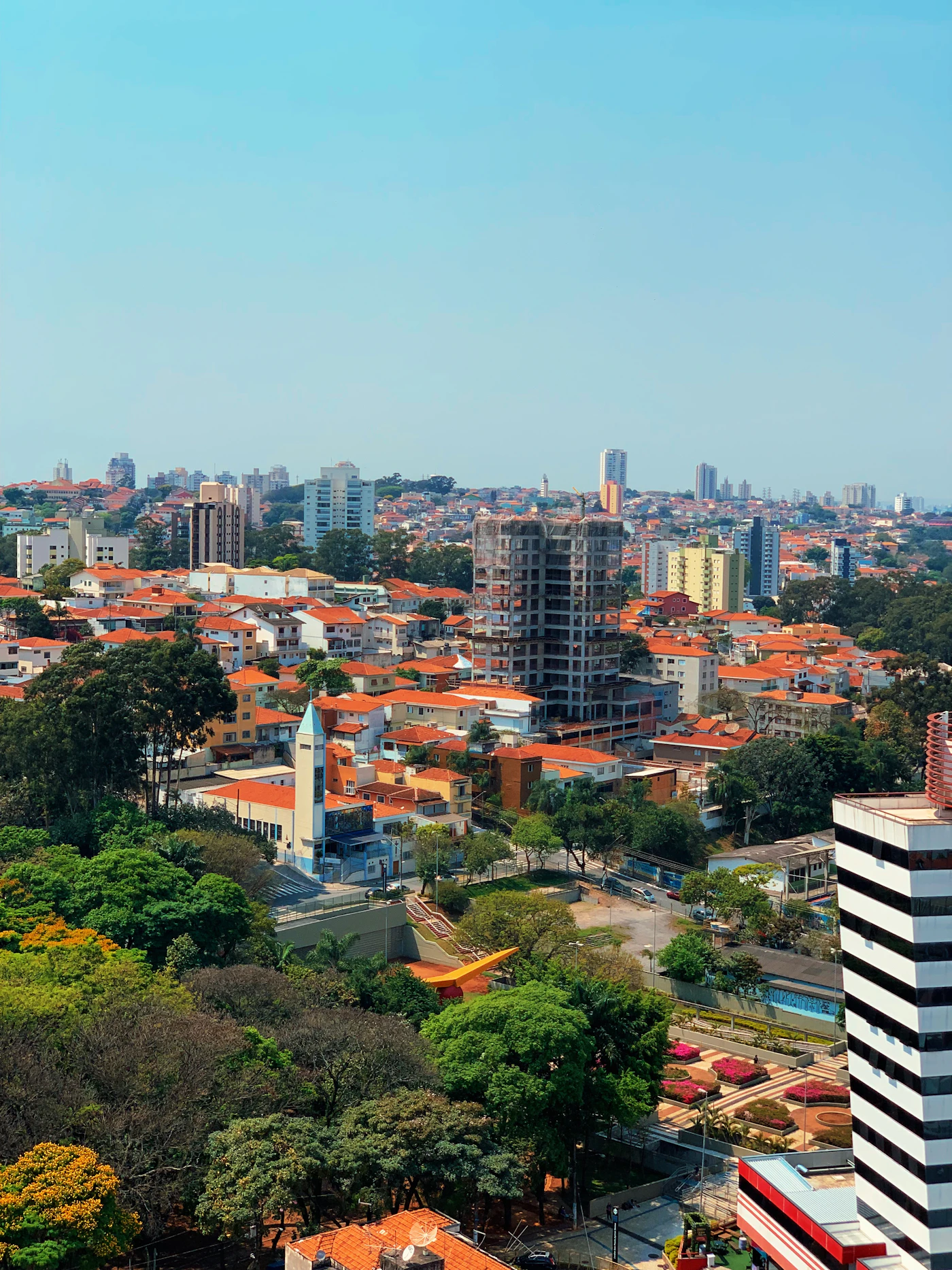 Aerial view of a dense city skyline
