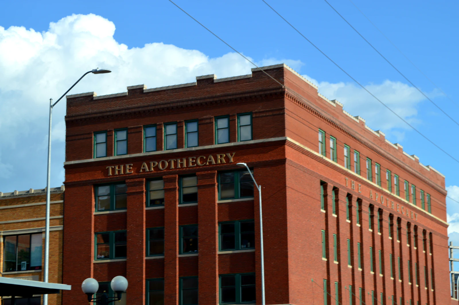The red-brick Apothecary building in Lincoln, Nebraska