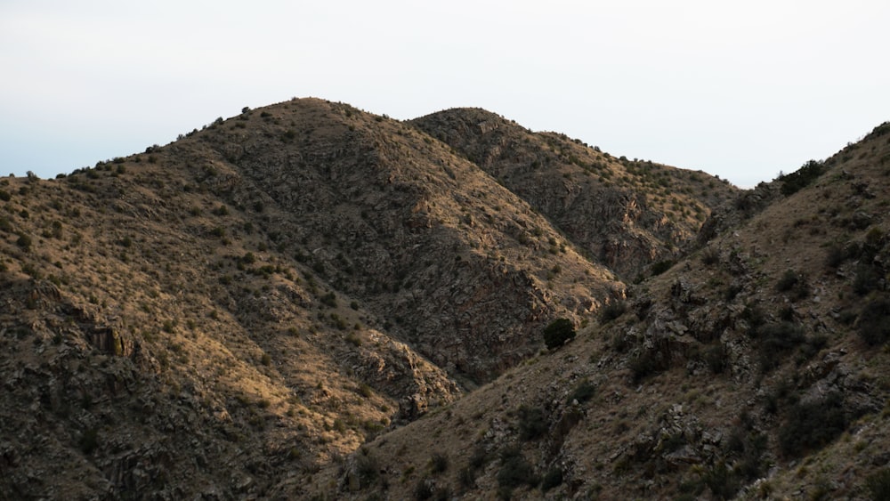 a view of a mountain range from the top of a hill