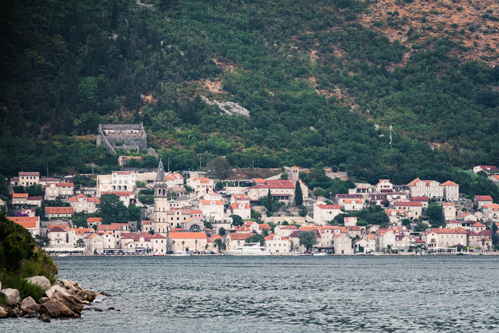 a small town on the shore of a lake