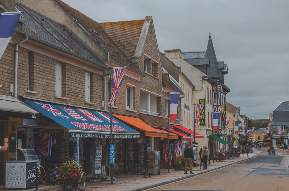 a row of buildings on a city street