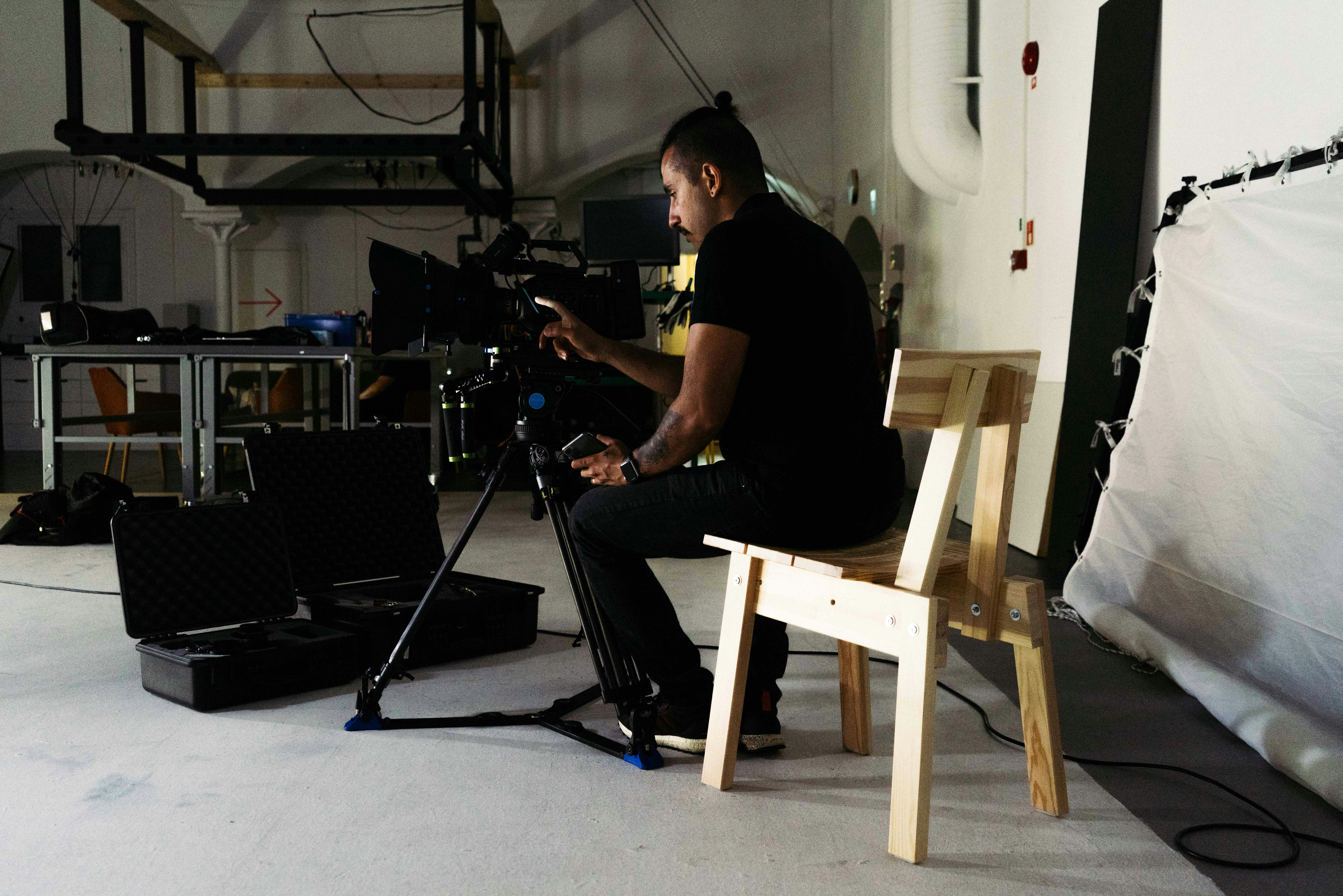 Documentary production setup with professional equipment