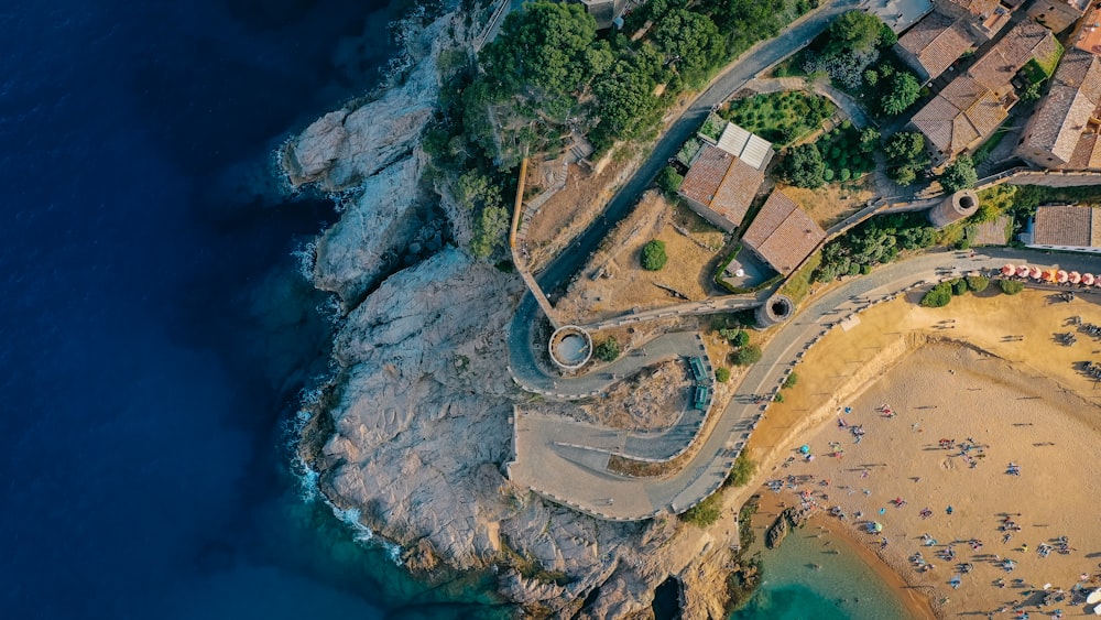 a bird's eye view of an aerial view of a beach