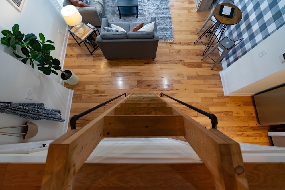 a view of a living room from above