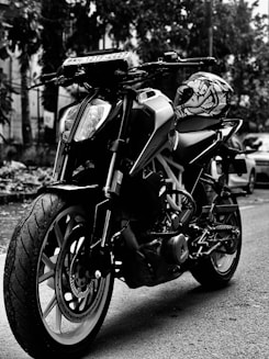 a motorcycle parked on the side of the road