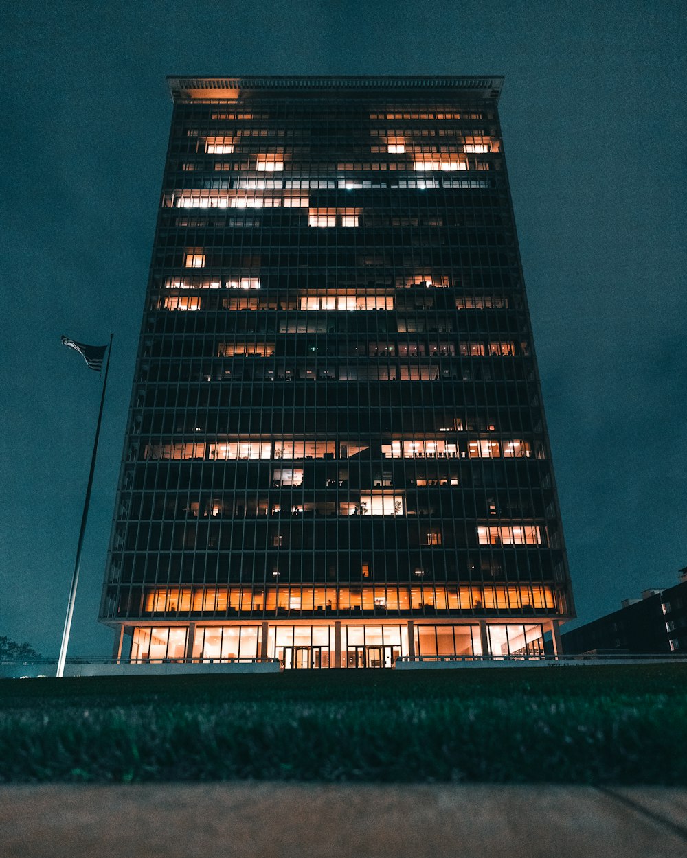 a very tall building lit up at night