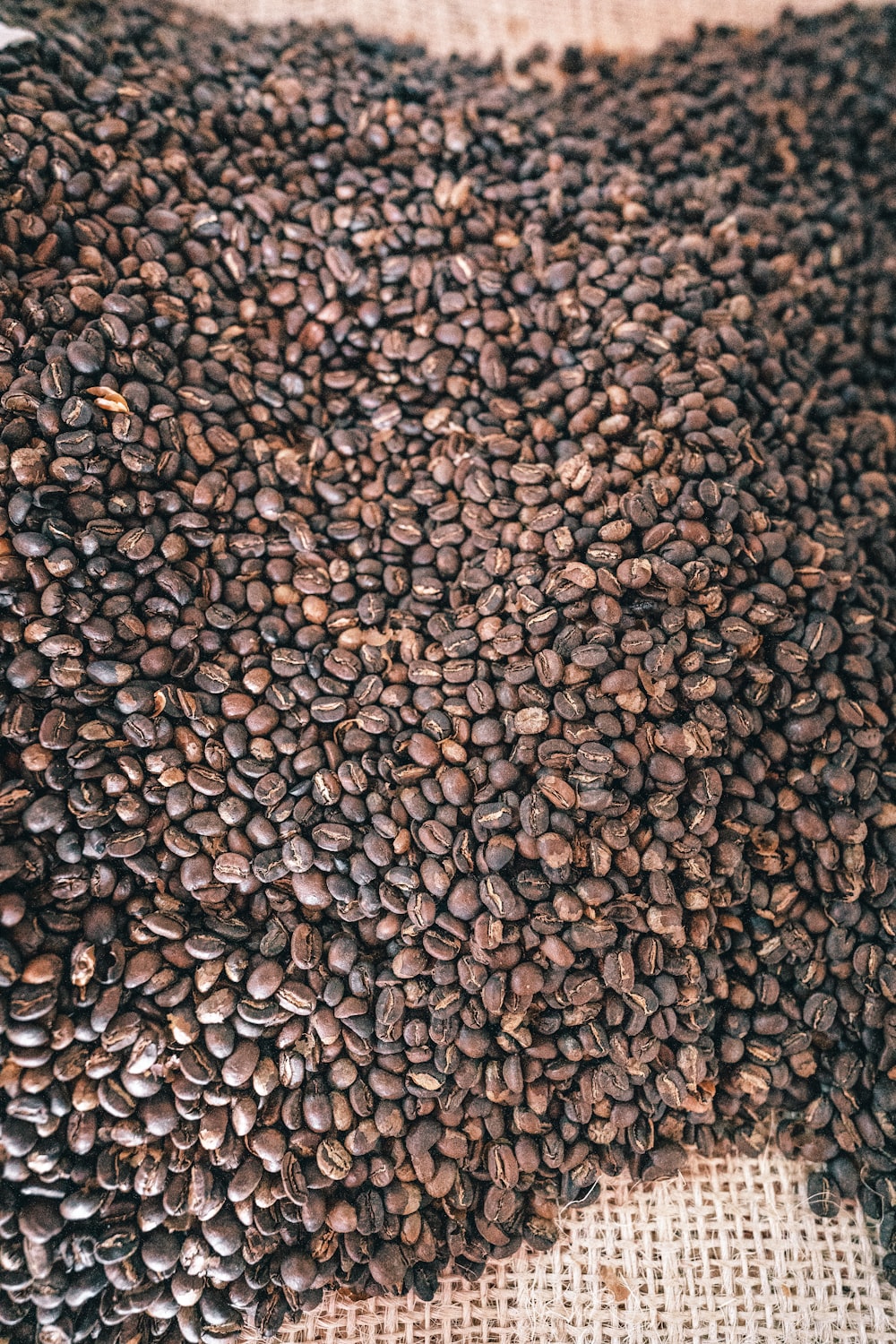 a pile of coffee beans sitting on top of a table