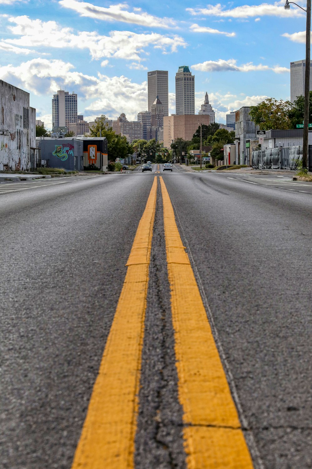 a yellow line on the side of a road