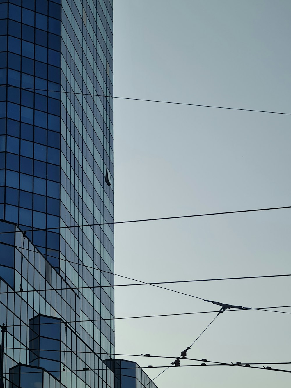 a tall building with many windows next to a traffic light