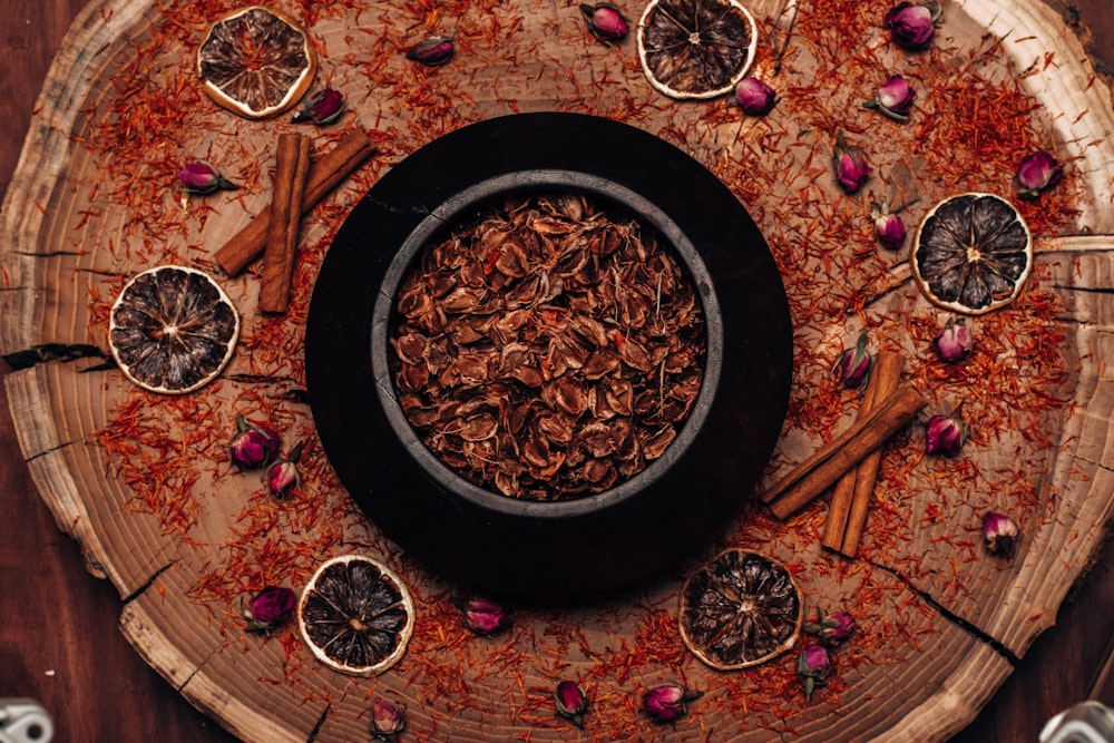 a plate of food on a wooden table