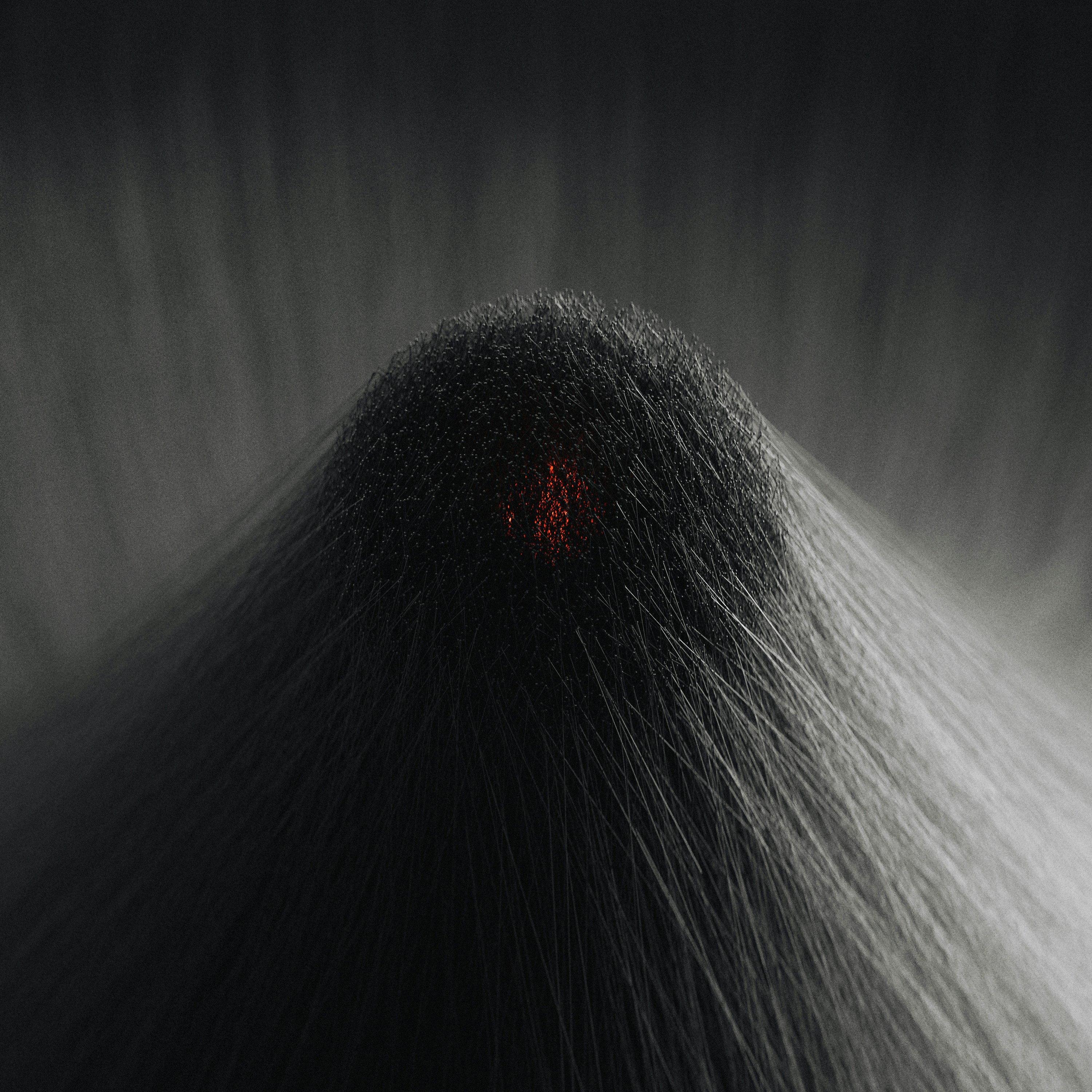 a black and white photo with a red spot in the center