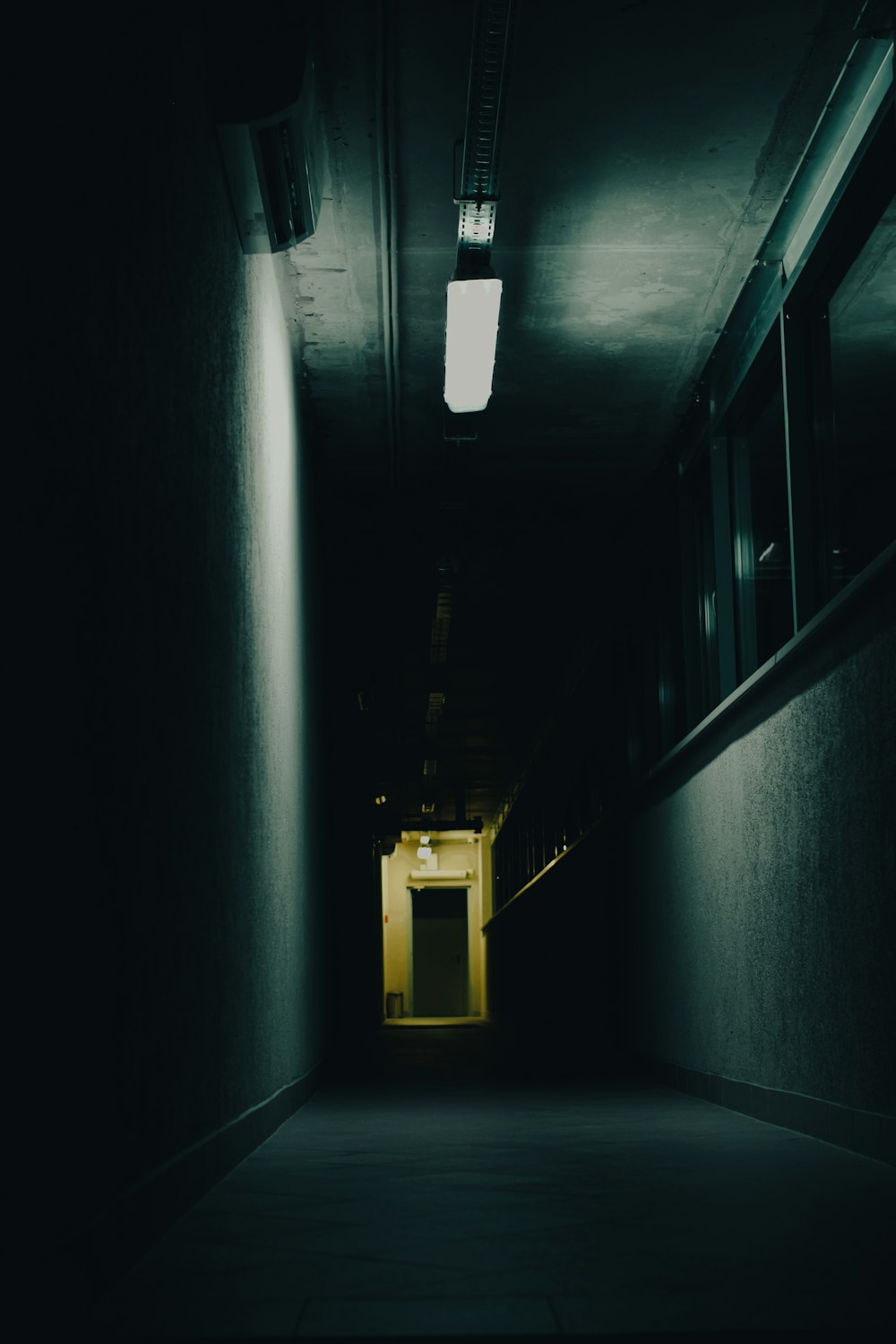 a refrigerator in a dark room