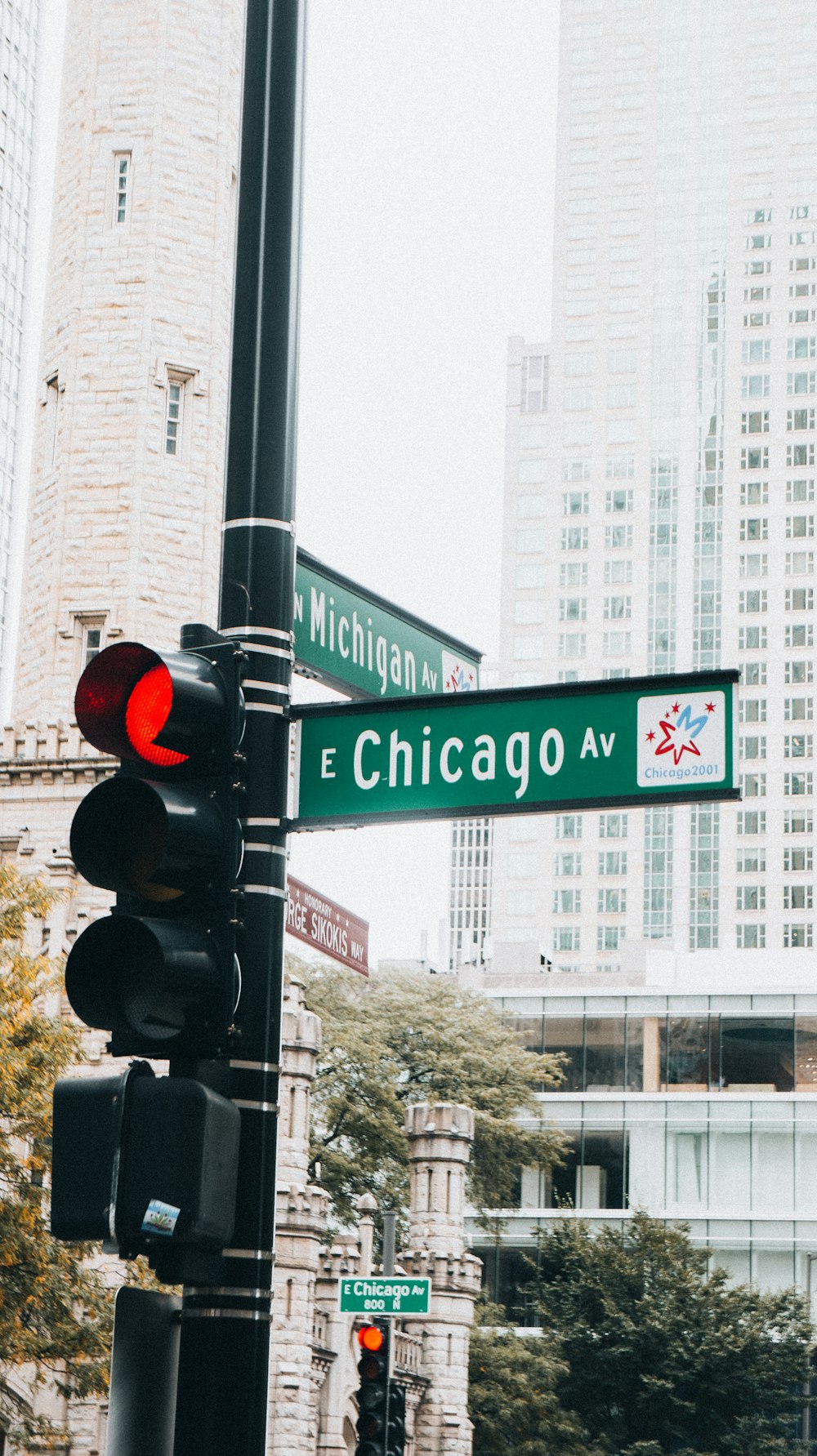 a traffic light with a street sign on it