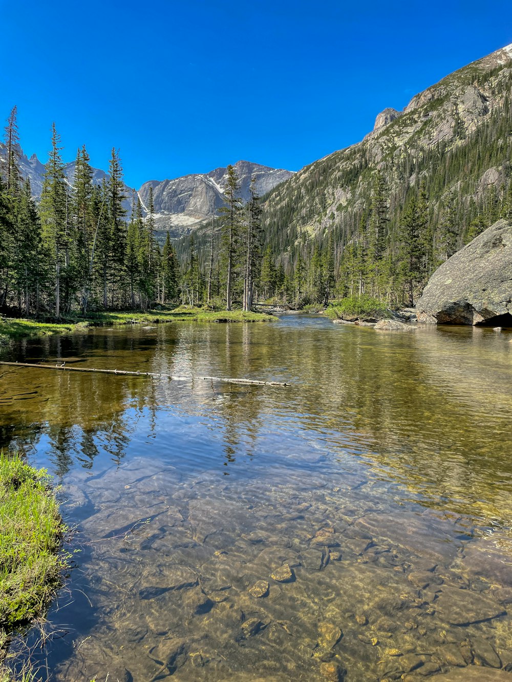 a mountain lake surrounded by trees and rocks