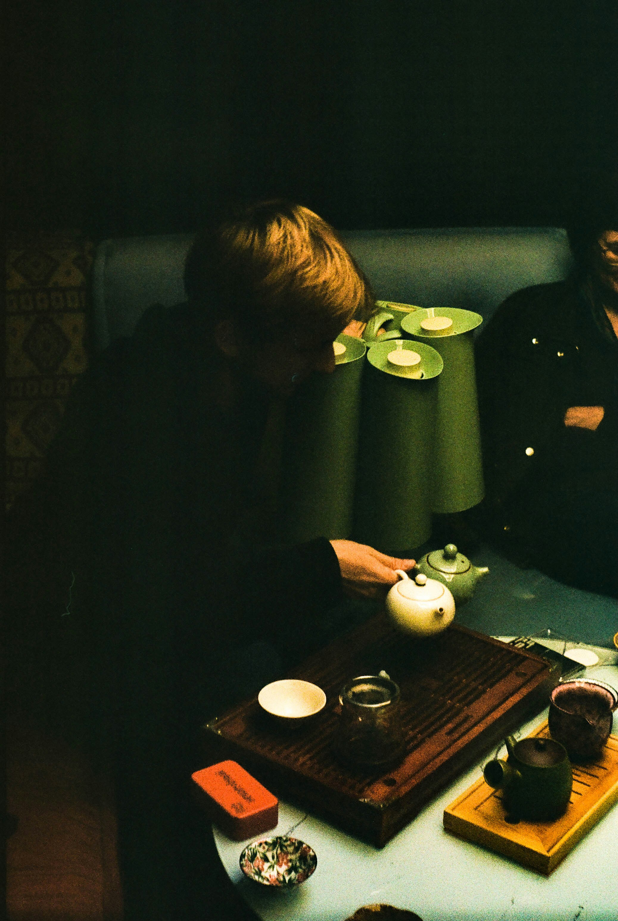 a couple of people sitting at a table