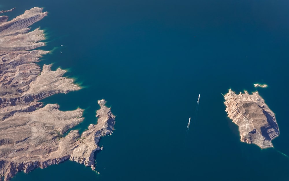 an aerial view of a large body of water