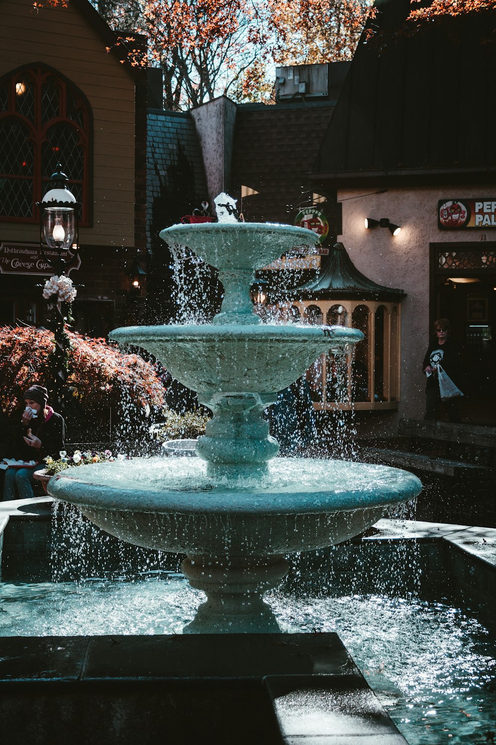 a water fountain in front of a building