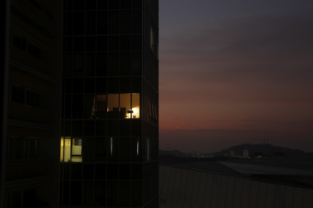 a view of a city at night from a high rise building