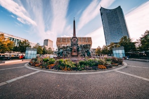 A beautiful landscaped public square designed by fauer.