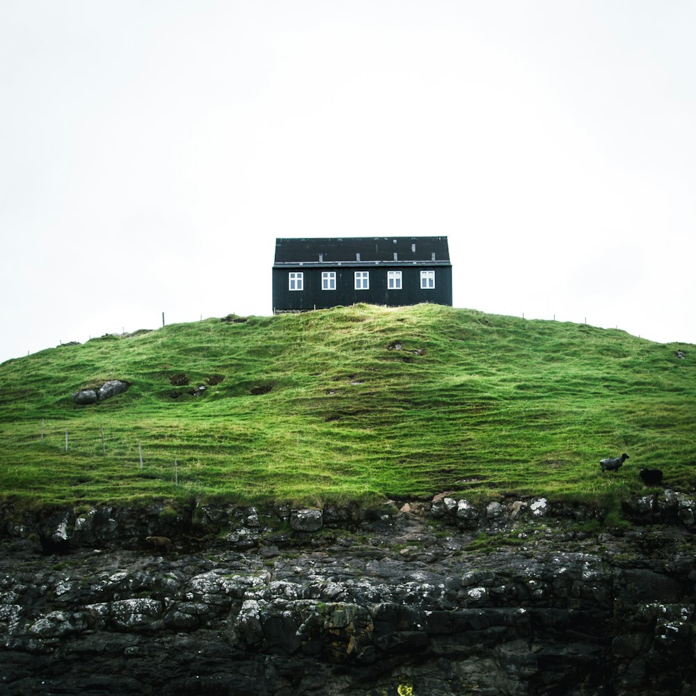 a house sitting on top of a lush green hillside