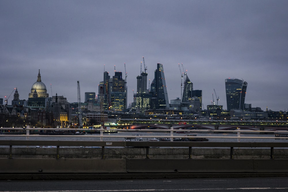 a view of a city skyline at night