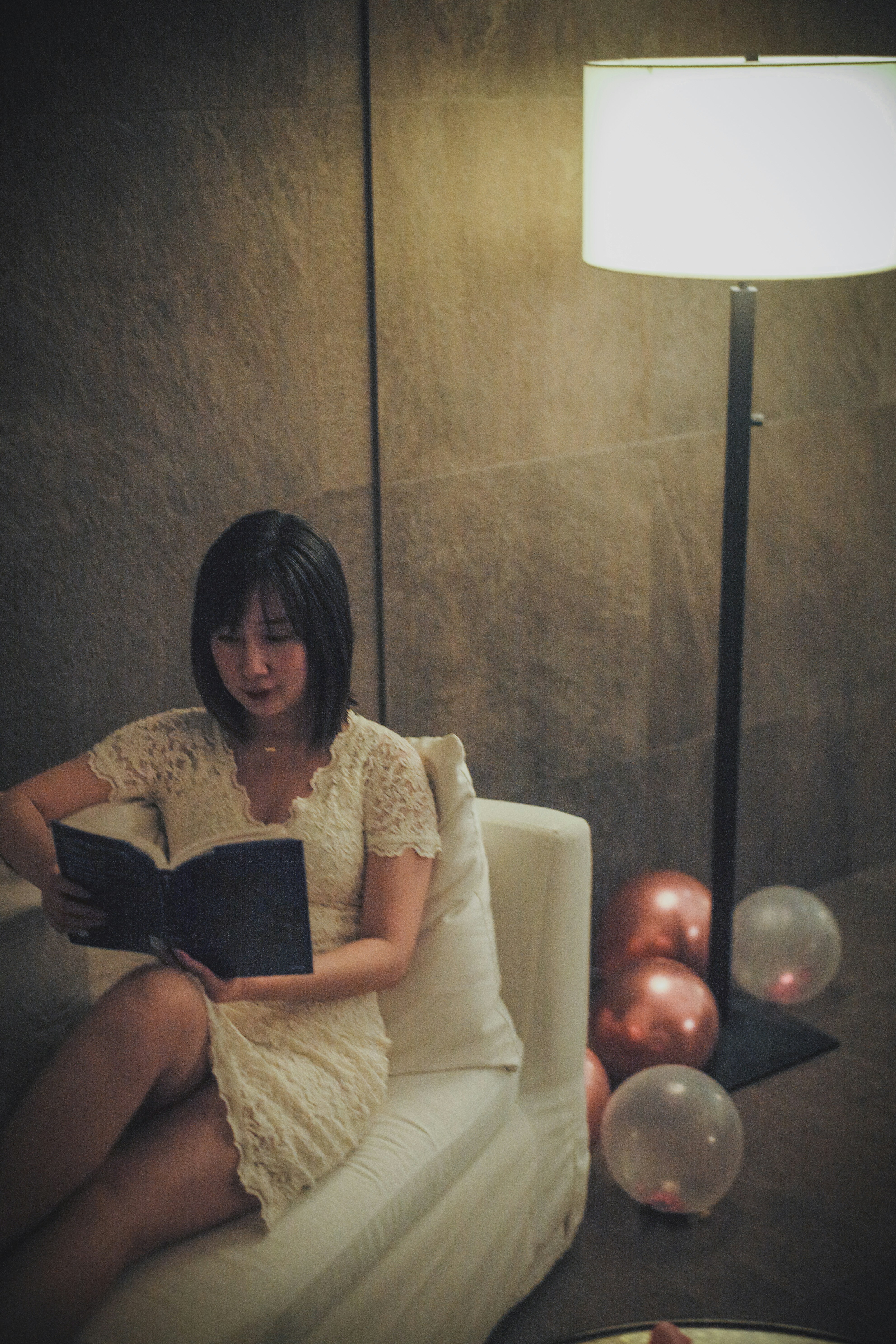 a person sitting on a table