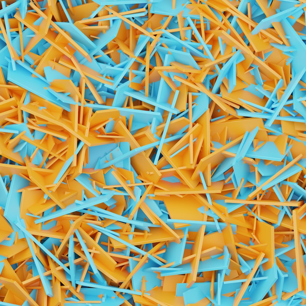a pile of yellow and blue shredded paper