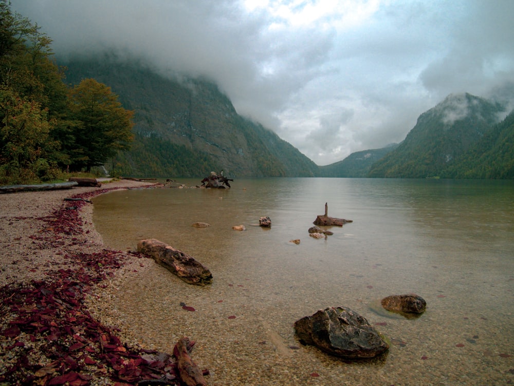 a large body of water surrounded by mountains