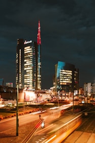 a city at night with a lot of traffic