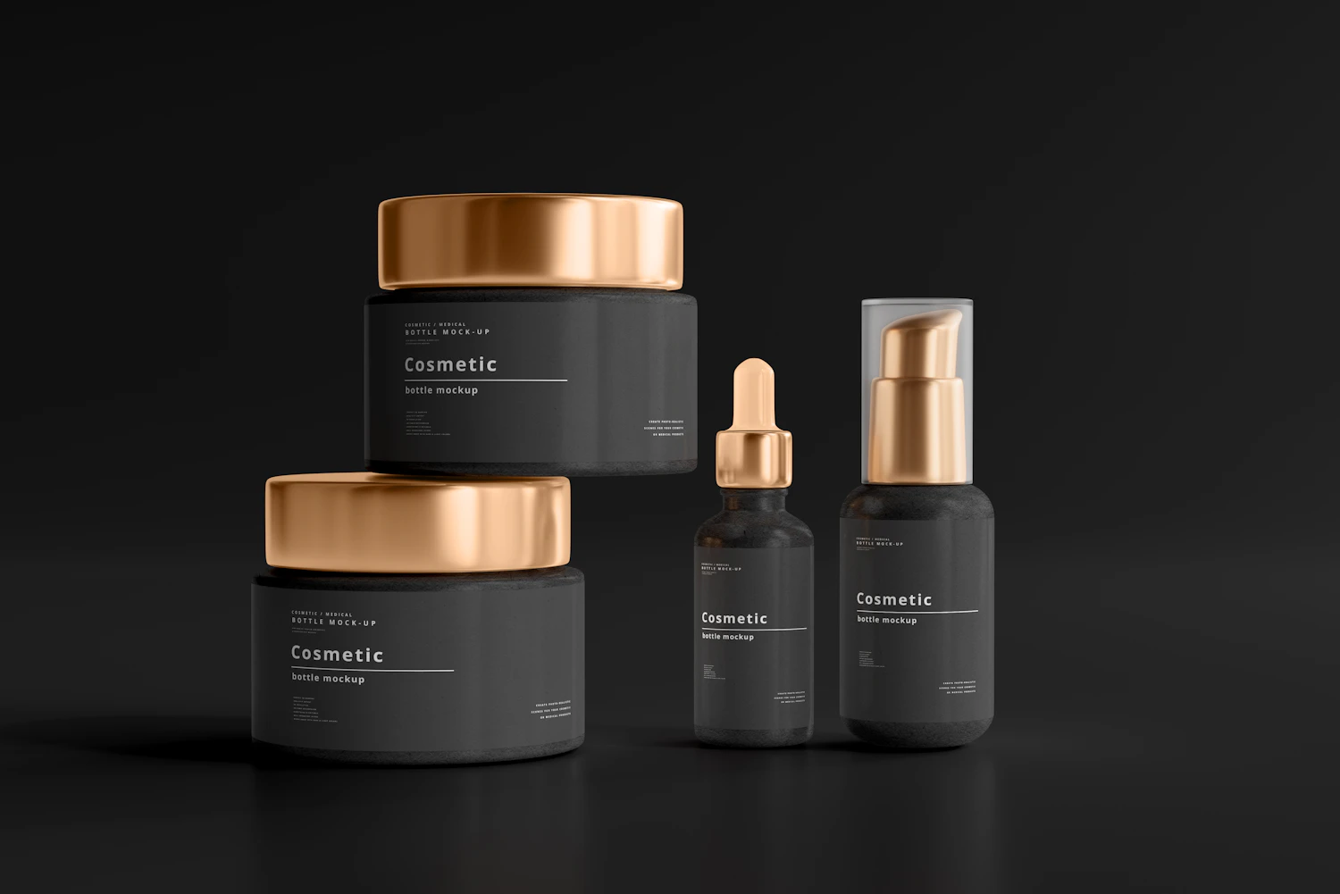Notte Prugna overnight balm, two stacked gold-lidded jars with serum bottles on black