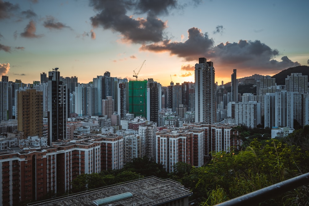 a view of a city with tall buildings