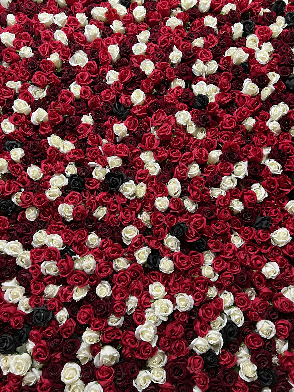 a bunch of red and white flowers on a table