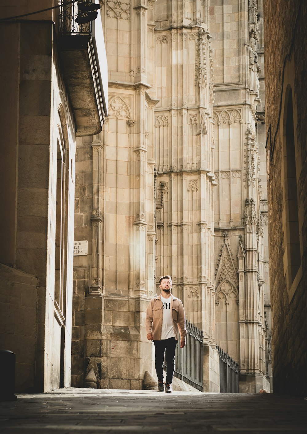 a man walking down a flight of stairs