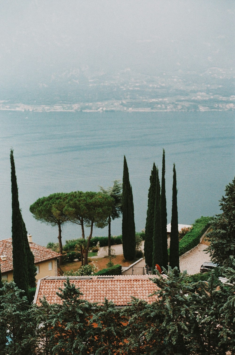 a view of a body of water from a hill