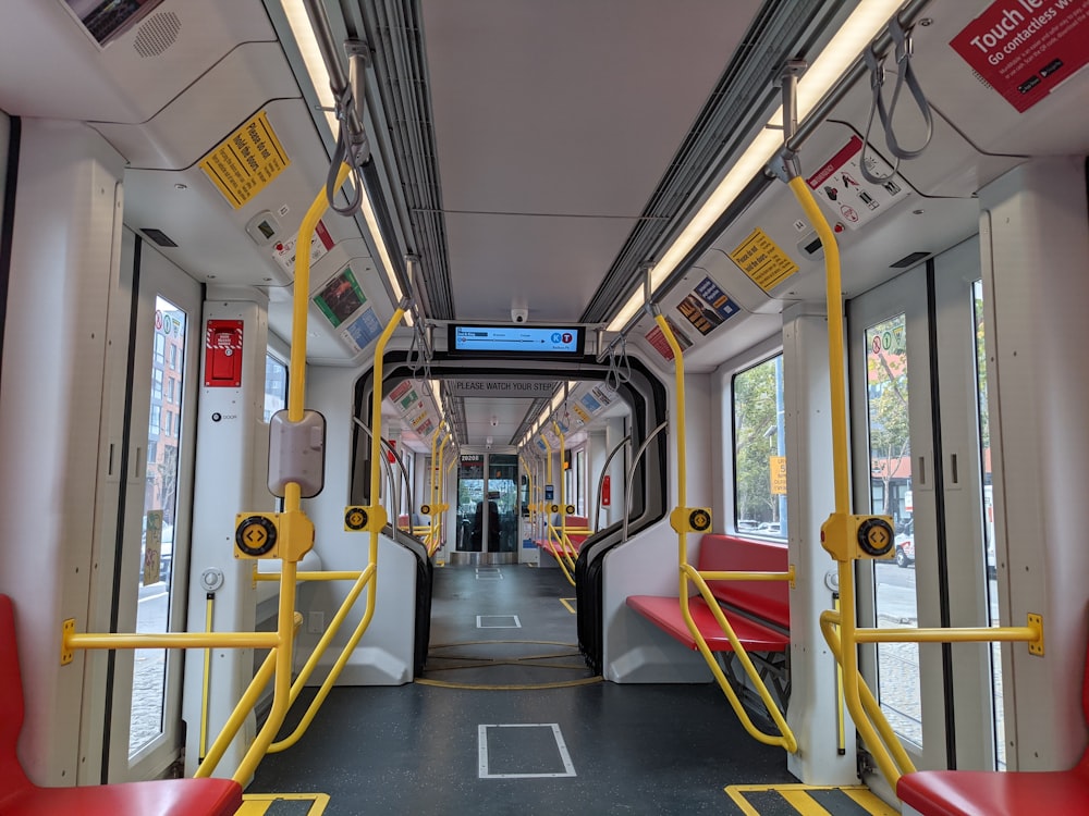 a view of the inside of a public transit train