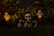 A Halloween-themed setup featuring a skeleton partially buried in the grass with two glowing ghost figures on either side. The scene is set against a backdrop of dark foliage, with the glowing ghosts providing an eerie ambiance to the night setting.