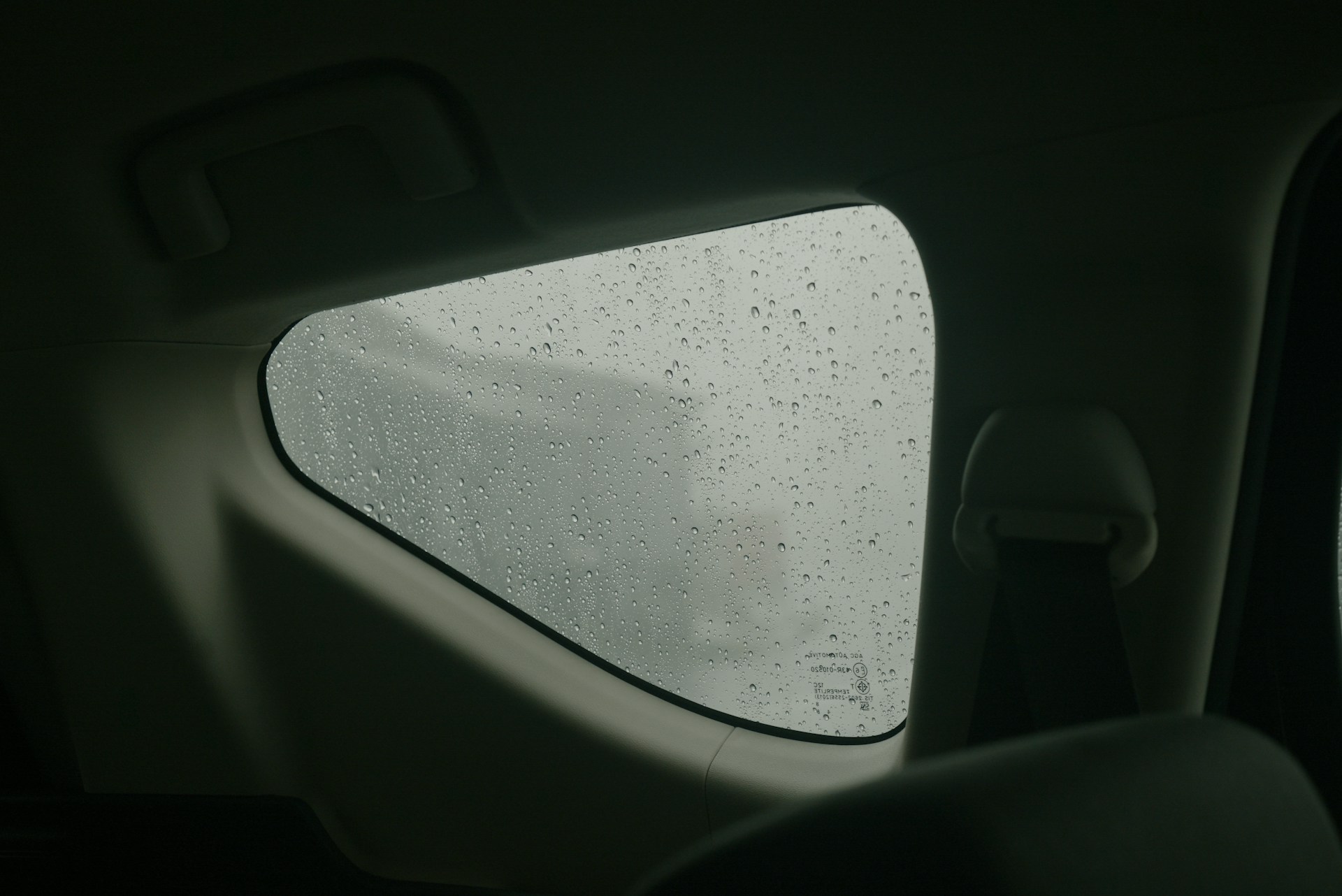 a car window with rain drops on it