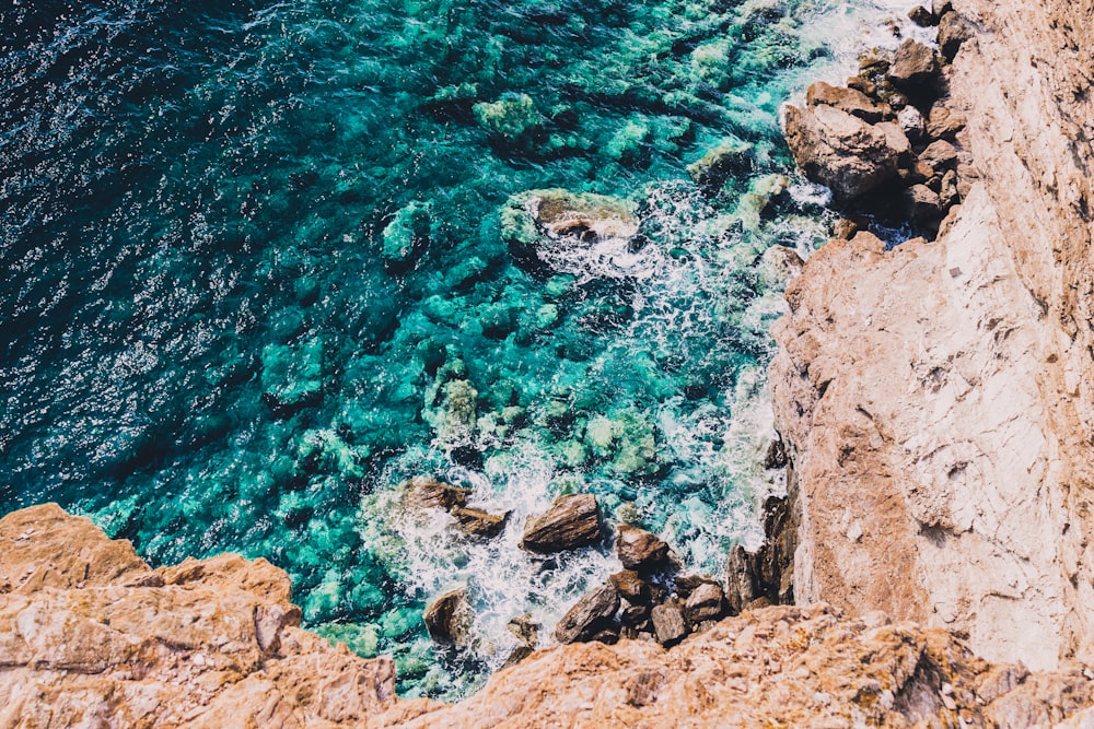 a view of the ocean from a cliff