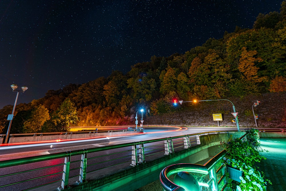 a night time view of a city street