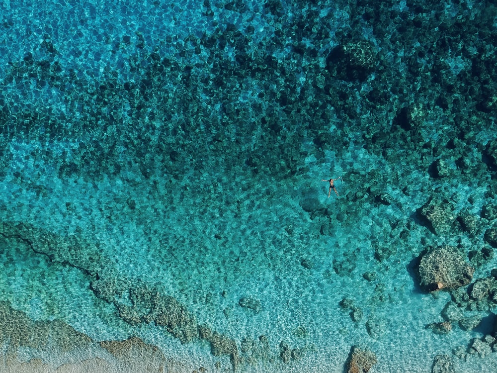 una vista aerea di una spiaggia sabbiosa e acqua