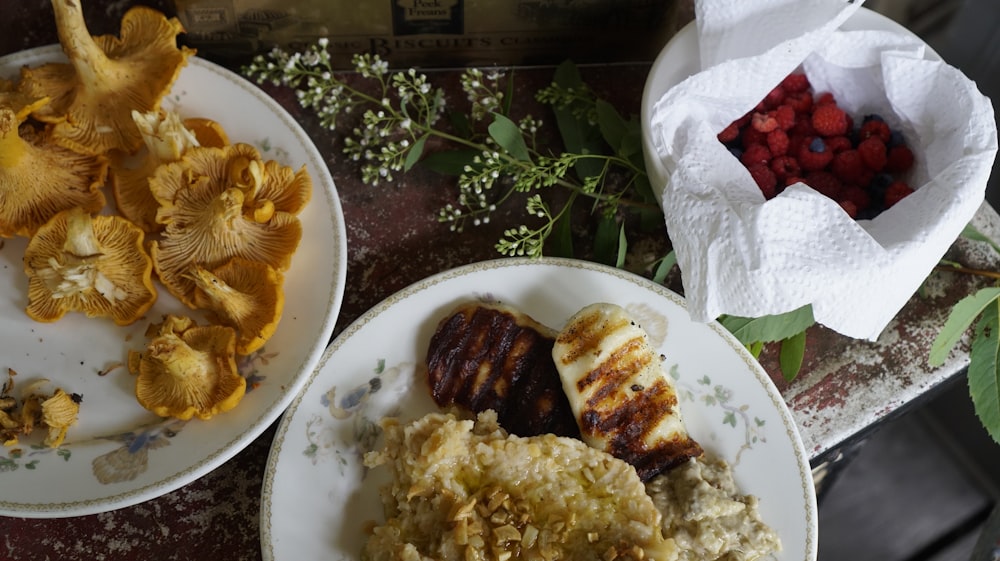 two plates of food on a table