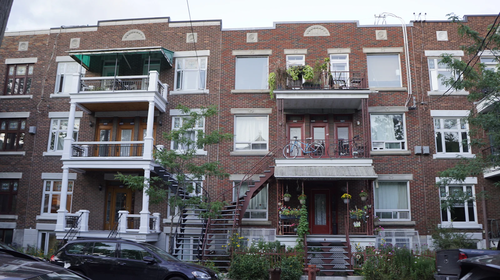 Brick building with balconies