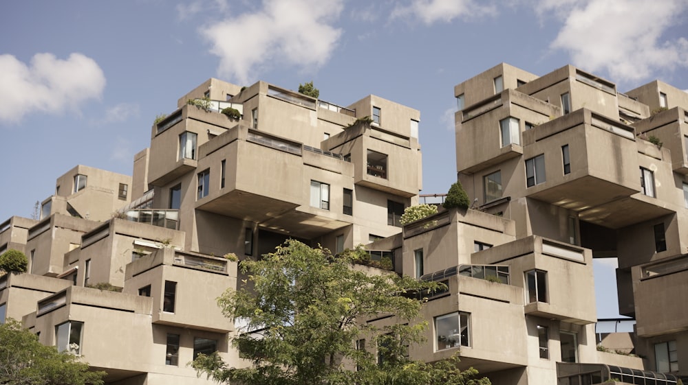 a very tall building with lots of windows and balconies