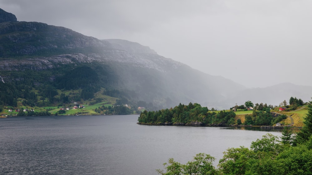 a large body of water surrounded by mountains