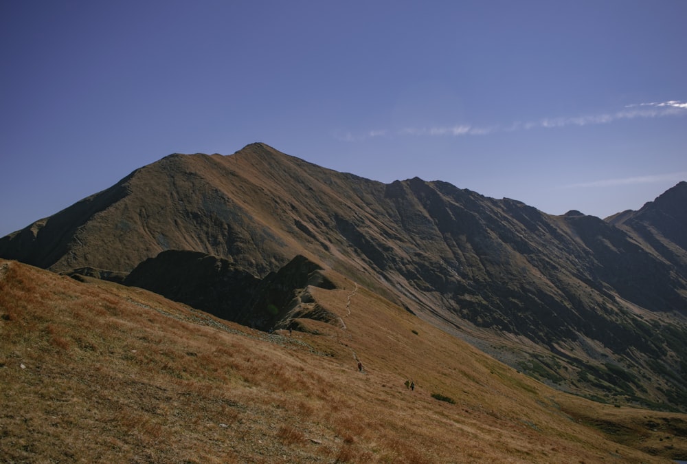 a view of a mountain range from the top of a hill