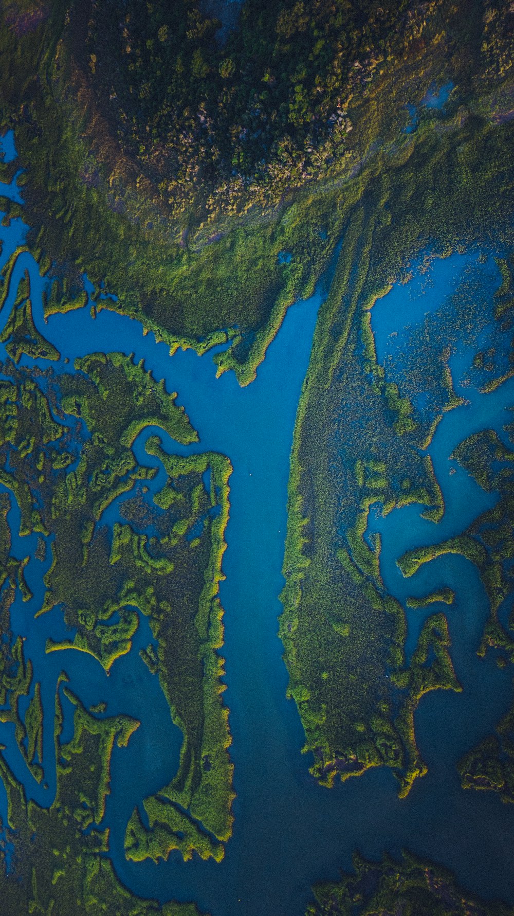 an aerial view of a body of water