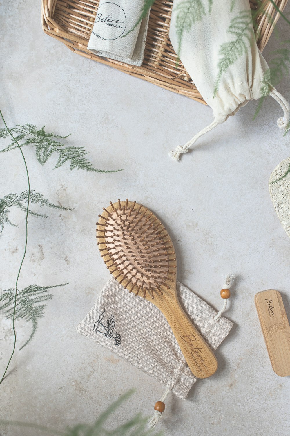 a bamboo brush sitting on top of a table